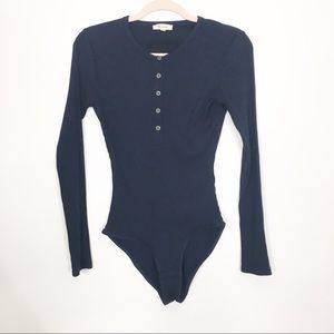 Madewell Navy Ribbed Henley Bodysuit Small